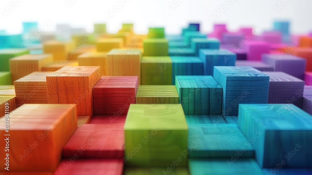 Obraz premium Colorful wooden block building, Background or cover for something growing, Rising, Increasing, Building up.