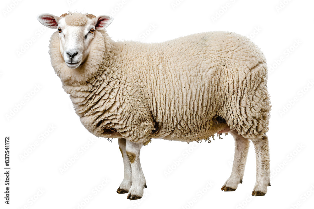 White Sheep with Fluffy Wool Isolated on Black Background White Sheep with Fluffy Wool Isolated on Black Background