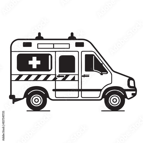 AMBULANCE in cartoon, doodle style . Image for t-shirt, web, mobile apps and ui. Isolated 2d vector illustration in logo, icon, sketch style, Eps 10, black and white. AI Generative