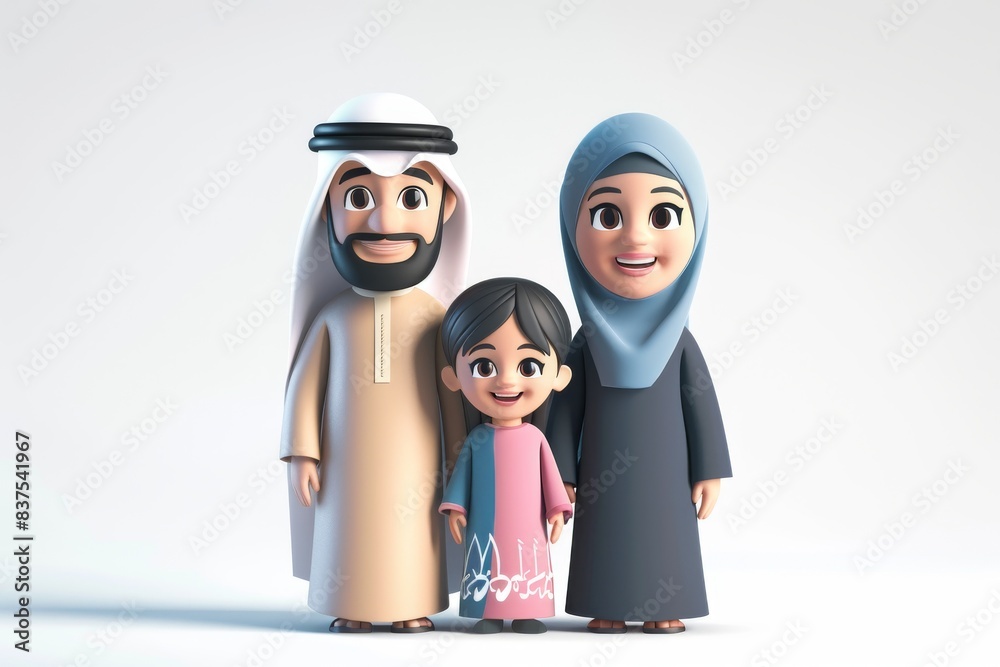 Happy Arab Muslim family sitting on the floor. Cartoon vector illustration isolated on white background. Happy Arab Muslim family sitting on the floor. Cartoon vector illustration isolated on white background.