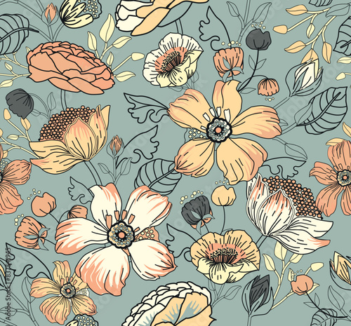 Seamless floral pattern for fabric, wallpaper, background