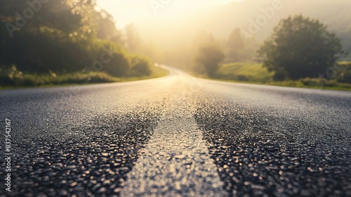 Morning light illuminating an empty asphalt road a conceptual photo symbolizing the path leading to a bright future