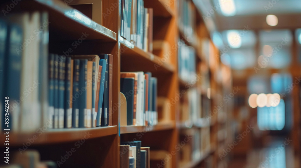 Soft focused college library interior blurred classroom with bookshelves evoking a serene academic ambiance for bookshop business Soft focused college library interior blurred classroom with bookshelves evoking a serene academic ambiance for bookshop business