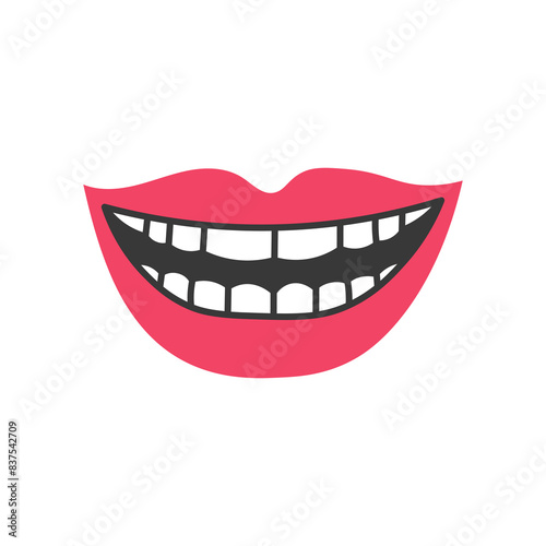 Smile Lips Mouth with Teeth cartoon icon. Hand drawn Dentistry Stomatology Happiness symbol. Isolated vector illustration in flat style.