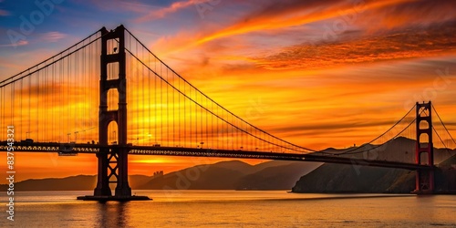 Silhouette of iconic Golden Gate Bridge in black against a sunset sky   San Francisco  landmark  California  architecture  cityscape  famous  suspension bridge  scenic  travel  destination