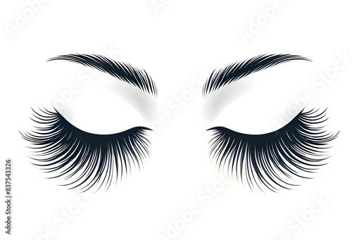 Closed Long Black Eyelashes Simplistic Line Art Illustration on White Background