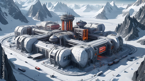 A high-tech space station located in the center of the country on a glacier with energy cannons. It includes a fire station, police station, hospital, train station, and military base.