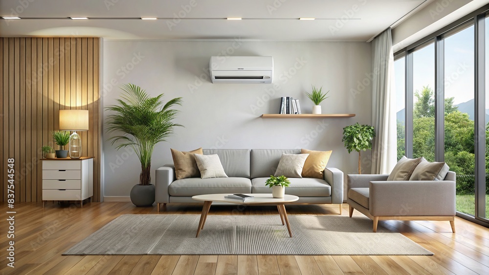 Picture of Minimalist and sustainable design of a modern living room featuring an ...