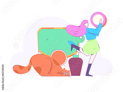 Holiday shopping people doing e-commerce online shopping flat vector concept operation hand drawn illustration 