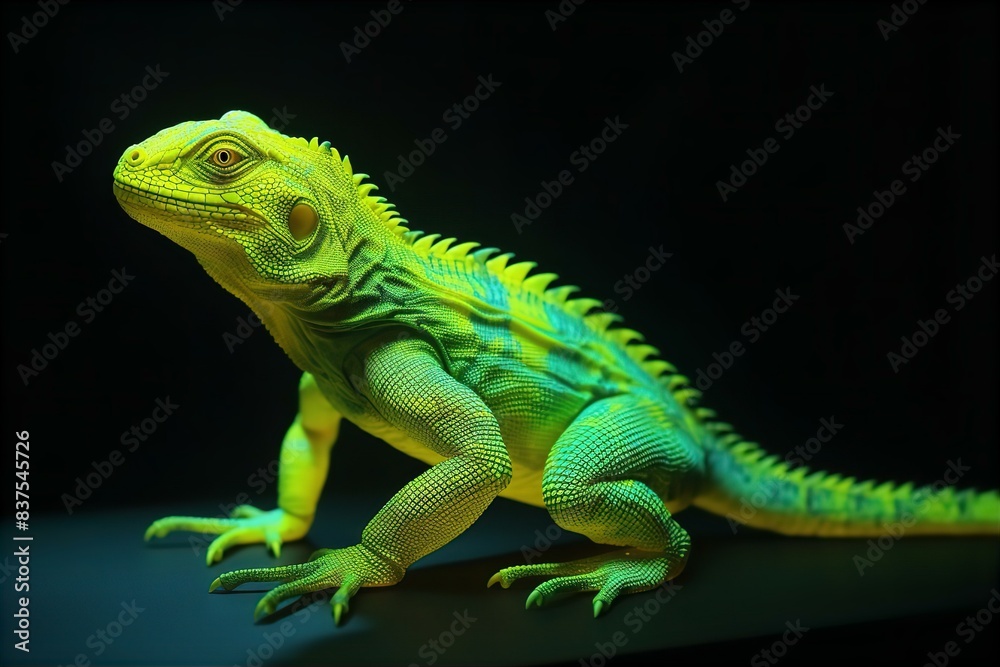 Fototapeta premium basilisk, lifelike, realistic, fluorescent, elect, reptile, mythical, creature, vibrant, glow, detailed, scales, fantasy, vivid, bright