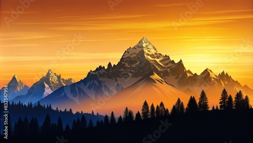 Alpine mountain skyline silhouette isolated on background photo