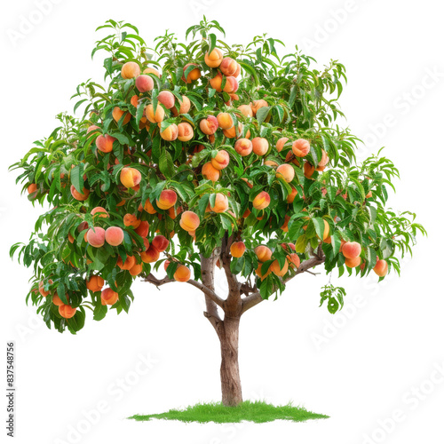 A vibrant peach tree loaded with ripe, orange fruits surrounded by lush green leaves, illustrating the beauty of a fruitful orchard.