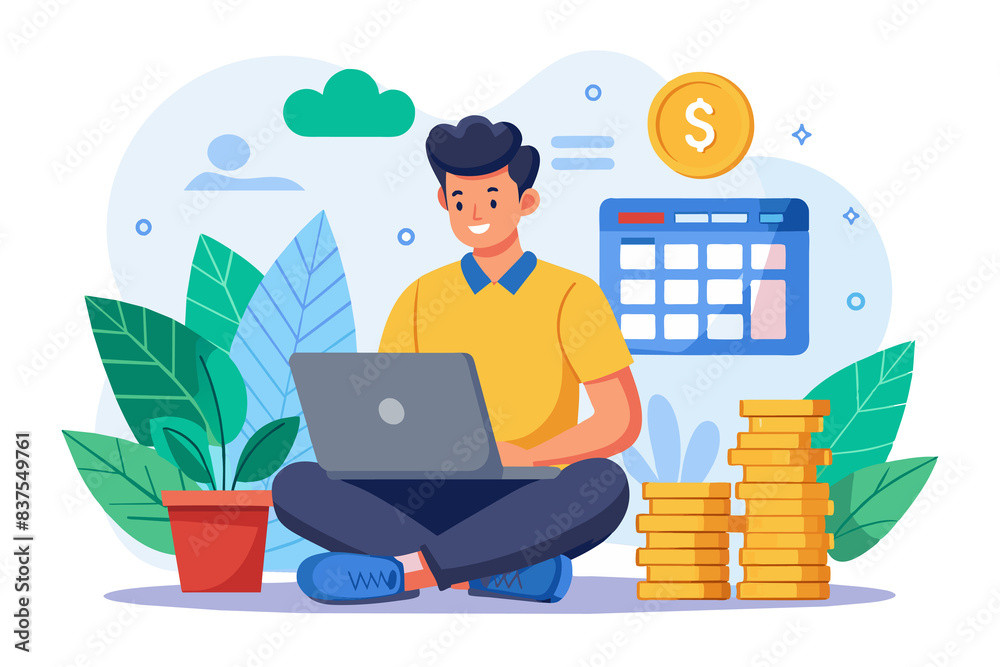 illustration businessman with laptop illustration businessman with laptop