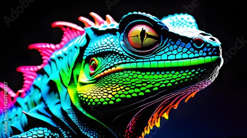 A close-up of a green dragon-like lizard with scaly skin, resembling an iguana, in a natural wildlife setting © MakeitEasy