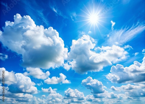 Sky with fluffy white clouds on a sunny day, heavenly, blue, background, atmosphere, weather, nature, tranquil, serene, fluffy, cotton-like, beauty, peaceful, airy, ethereal, puffy, cumulus