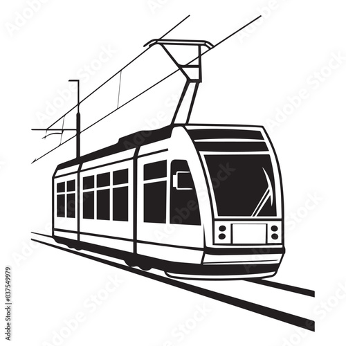 Tram in cartoon, doodle style . Image for t-shirt, web, mobile apps and ui. Isolated 2d vector illustration in logo, icon, sketch style, Eps 10, black and white. AI Generative