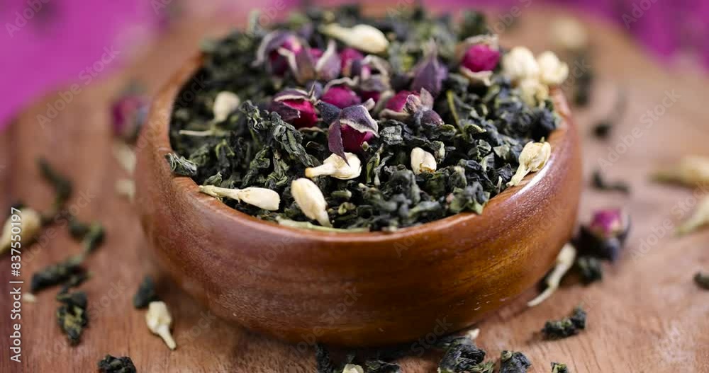 natural Dried green tea with jasmine and rose, dried tea leaves with jasmine flowers and dried rose natural Dried green tea with jasmine and rose, dried tea leaves with jasmine flowers and dried rose