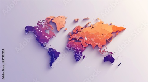 Fototapeta Naklejka Na Ścianę i Meble -  world map with timezone division, 2d illustration, orange and purple, white