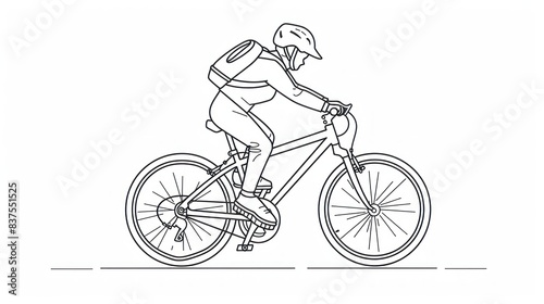 A man is riding a bicycle with a backpack on © caucul