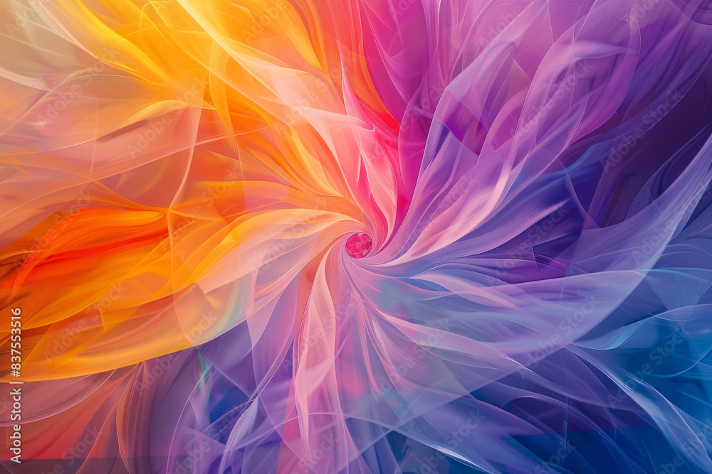 A colorful, abstract painting with a spiral design