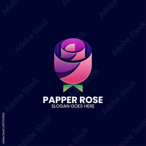 Vector Logo Illustration Paper Rose Gradient Colorful Style