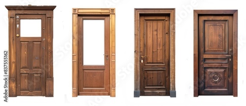 house brown wooden doors, white background