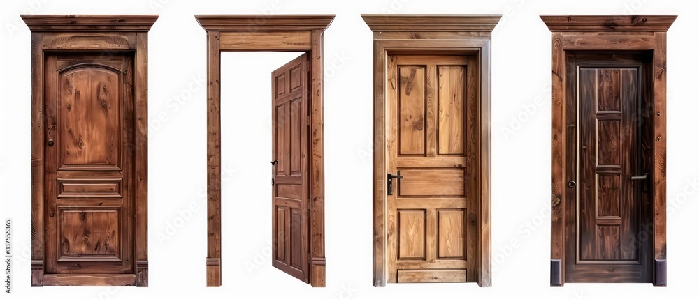 house brown wooden doors, white background house brown wooden doors, white background