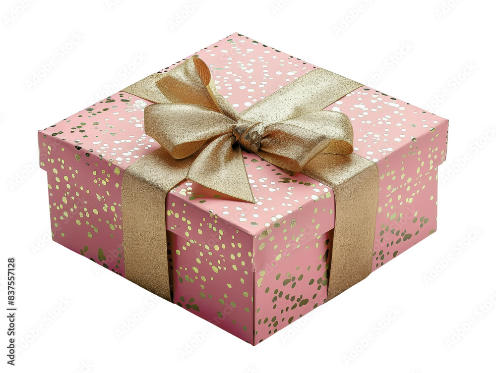Fototapeta premium Elegant pink gift box with gold bow, perfect for celebrations, birthdays, and special occasions.