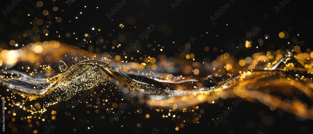 golden wavy glittering stream of water on white background