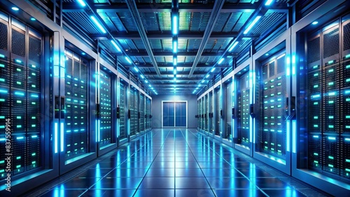 AI generated s depicting a futuristic data center data room   technology  artificial intelligence  data center  cloud computing  server room  network  futuristic  digital  innovation