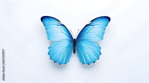 Blue Butterfly Intricate Pattern on Minimalist White Background photo