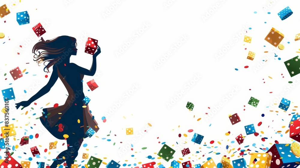 Elegant woman playing dice in a game of chance, luck, and excitement. Highquality silhouette illustration depicting a moment of anticipation. Elegant woman playing dice in a game of chance, luck, and excitement. Highquality silhouette illustration depicting a moment of anticipation.