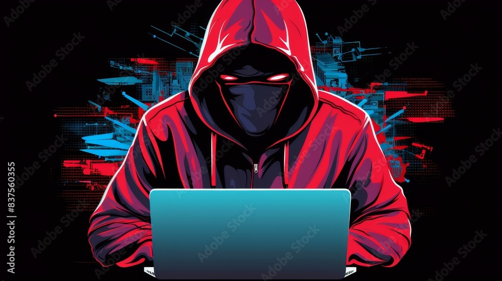 Detailed highresolution cyber hacker illustration depicting digital espionage and cybercriminal activities on a clean background. Detailed highresolution cyber hacker illustration depicting digital espionage and cybercriminal activities on a clean background.