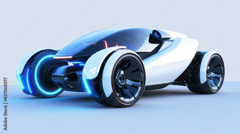 A futuristic car with neon lights on the front A futuristic car with neon lights on the front