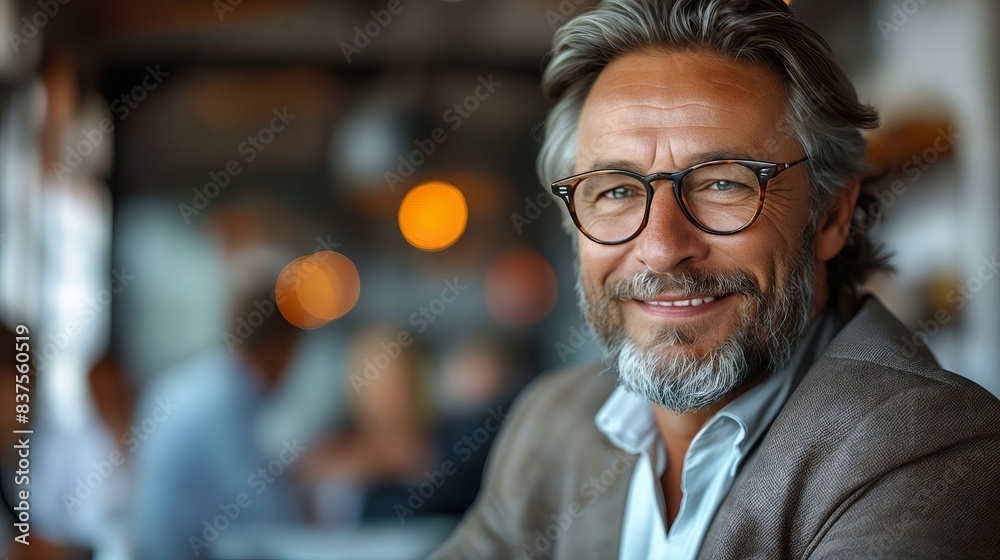 A man with glasses and a beard smiling. A man with glasses and a beard smiling.