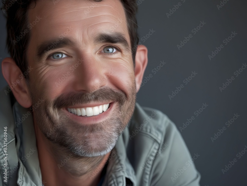 A man with a beard smiling and looking at the camera. A man with a beard smiling and looking at the camera.