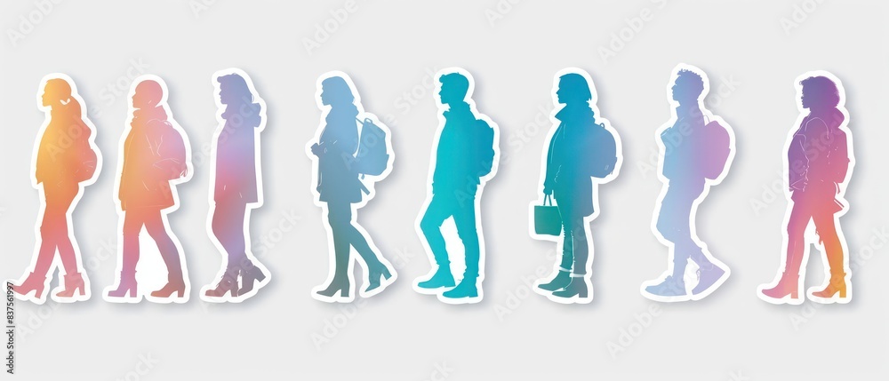 gradient, color, silhouette, individual, people, white background, profile, shadow, figures, minimalist, human, shape, abstract, vibrant, outline, isolated, art, design, group, contrast, artistic, col