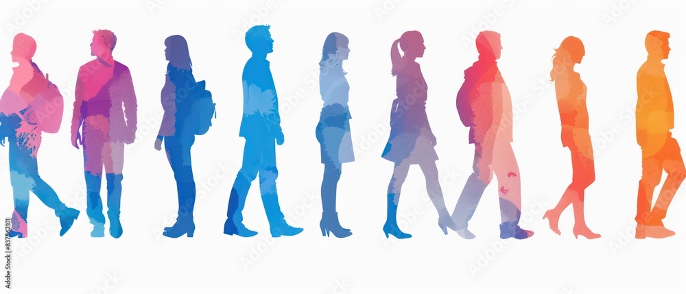 gradient color silhouette of individual people on a white background gradient color silhouette of individual people on a white background