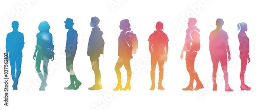 gradient color silhouette of individual people on a white background