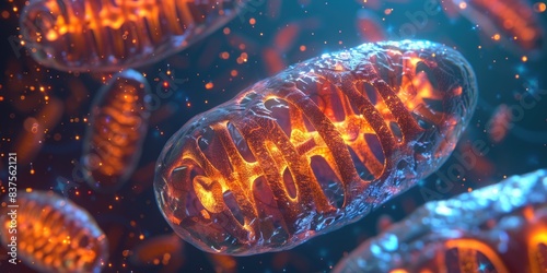 Mitochondrial structure in detail, focus on, bioenergetics, realistic, overlay, educational diagram backdrop photo