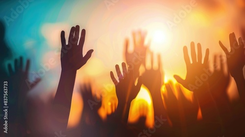 Raised hands on abstract background. Human rights and freedom concept © Achmad Khoeron