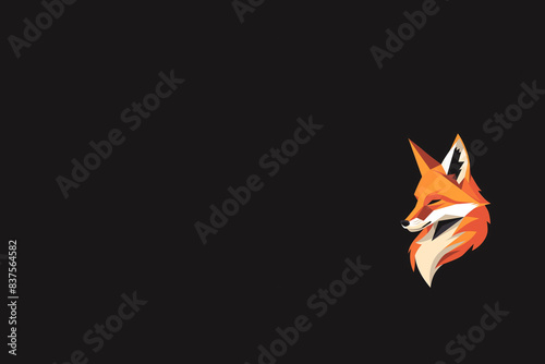 logo illustration vectorielle colorée tête et buste d'un renard roux de profil avec un pelage roux d'hiver à poils longs sur fond noir avec espace négatif copyspace - club chasse, domaine forestier, photo