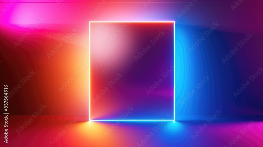3d render, abstract colorful neon background with square frame. Simple geometric shape, blank banner 3d render, abstract colorful neon background with square frame. Simple geometric shape, blank banner