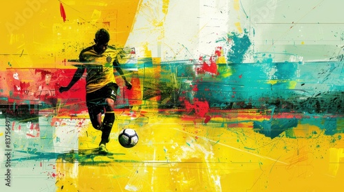 Soccer sports themed abstract painting with football and player Illustration