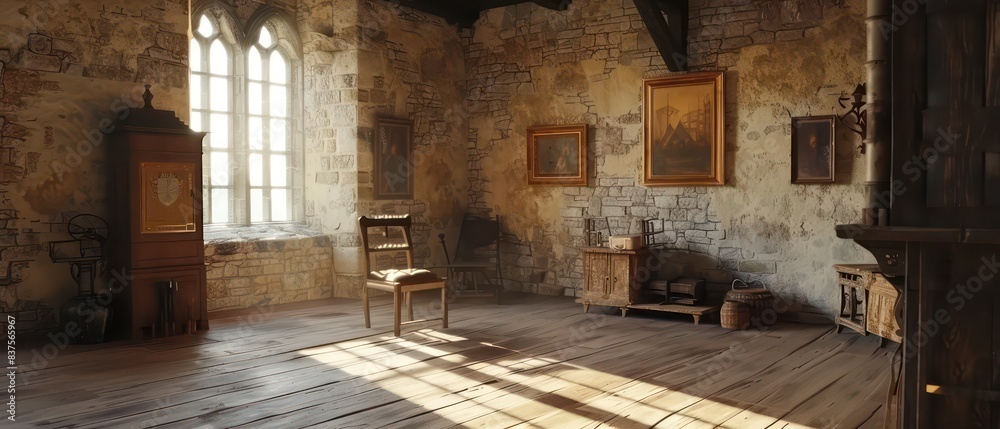 architectural living room with furniture in medieval fortress architectural living room with furniture in medieval fortress