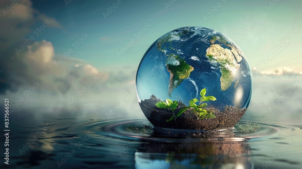 World environment and earth day concept with glass globe and eco friendly enviroment World environment and earth day concept with glass globe and eco friendly enviroment