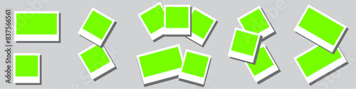 Set empty white with green photo frame. cartoon Photo frame collection with blank place horizontal photo card frame mockup 