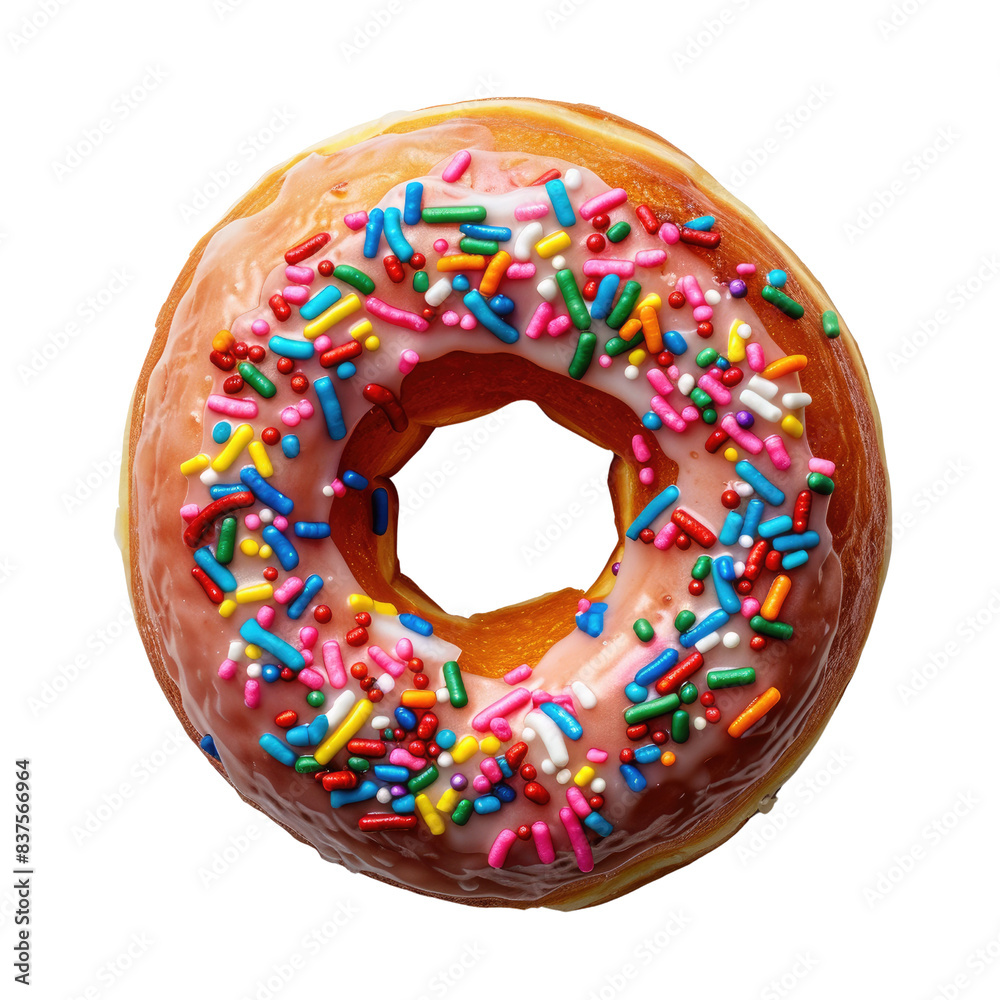 Close-up of a delicious glazed donut with colorful sprinkles on top. Perfect for food, dessert, and pastry imagery., transparent background Close-up of a delicious glazed donut with colorful sprinkles on top. Perfect for food, dessert, and pastry imagery., transparent background
