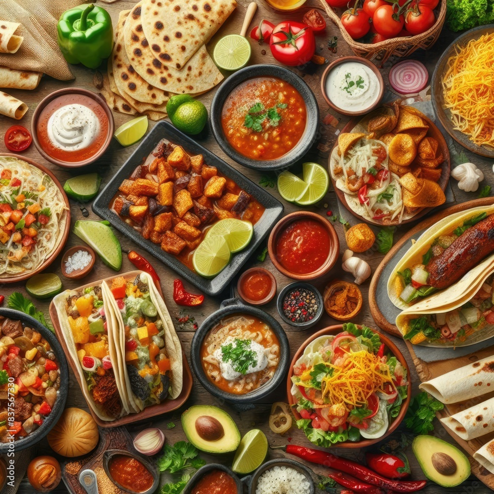 Fototapeta premium Top view fresh mexican food