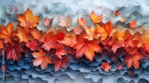 Autumn Leaves on Wavy Gradient Background
